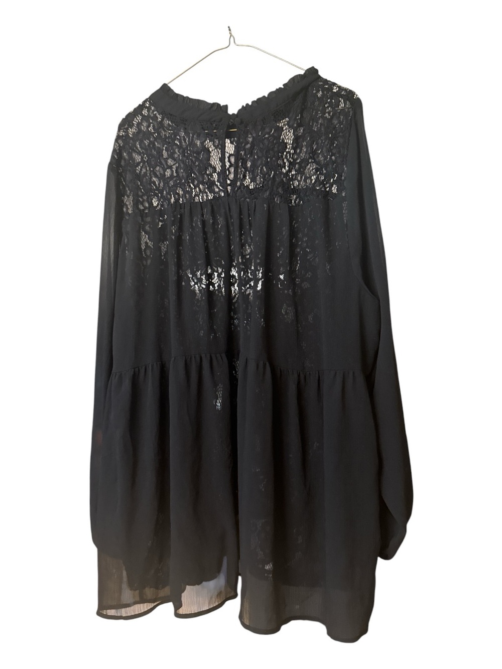Torrid Black Lace Yoke Blouse with Ruffled Lace Neckline Size 5 Dark Romantic - Picture 2 of 3
